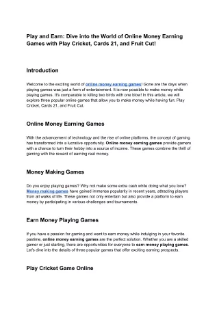 Play and Earn: Dive into the World of Online Money Earning Games