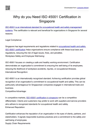 Why do you Need ISO 45001 Certification in Singapore