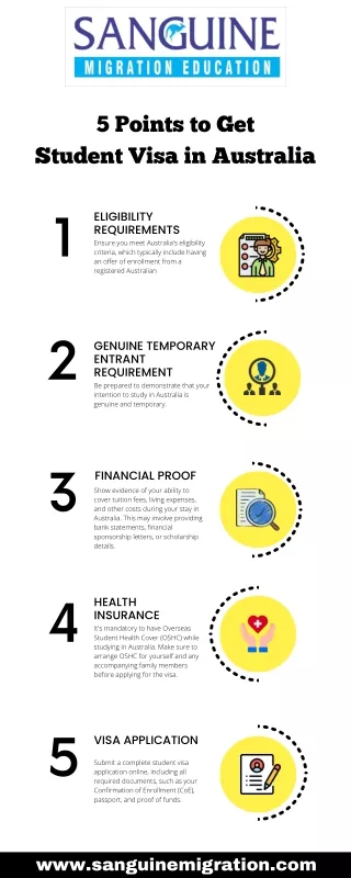 5 points to get student visa in australia