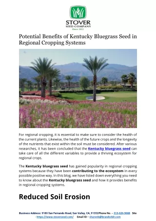 Potential Benefits of Kentucky Bluegrass Seed in Regional Cropping Systems