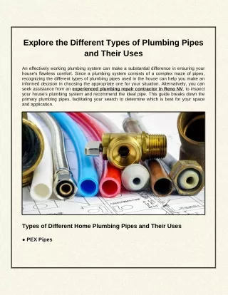 Explore the Different Types of Plumbing Pipes and Their Uses