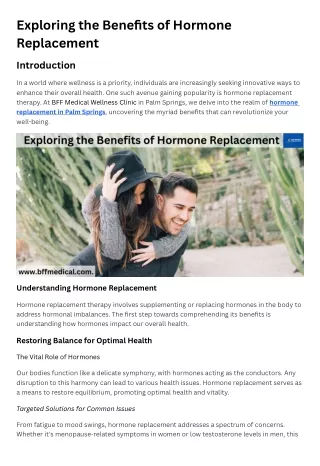 Exploring the Benefits of Hormone Replacement