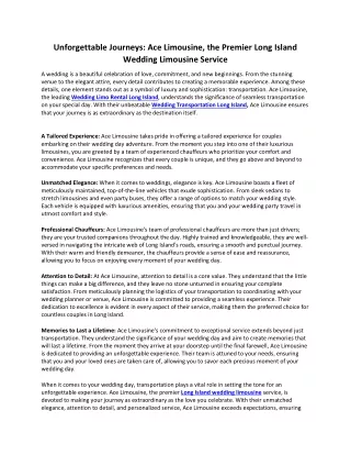 Unforgettable Journeys  - Ace Limousine, the Premier Long Island Wedding Limousine Service