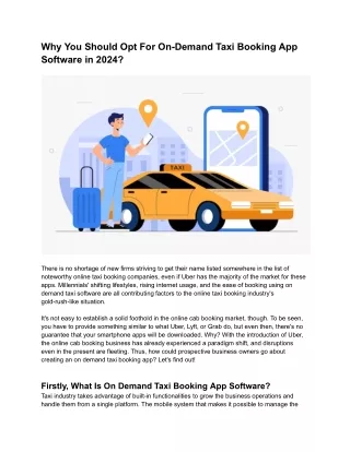 Why You Should Opt For On-Demand Taxi Booking App Software in 2024?