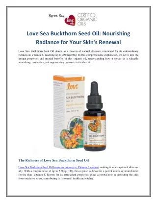 Love Sea Buckthorn Seed Oil Nourishing Radiance for Your Skin's Renewal