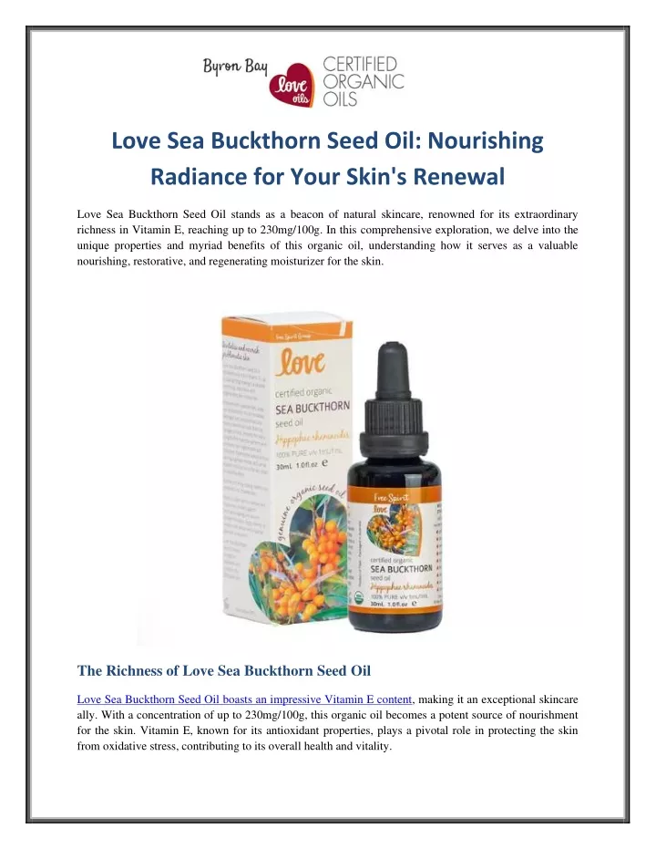 love sea buckthorn seed oil nourishing radiance