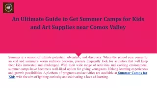 An Ultimate Guide to Get Summer Camps for Kids and Art Supplies near Comox Valley