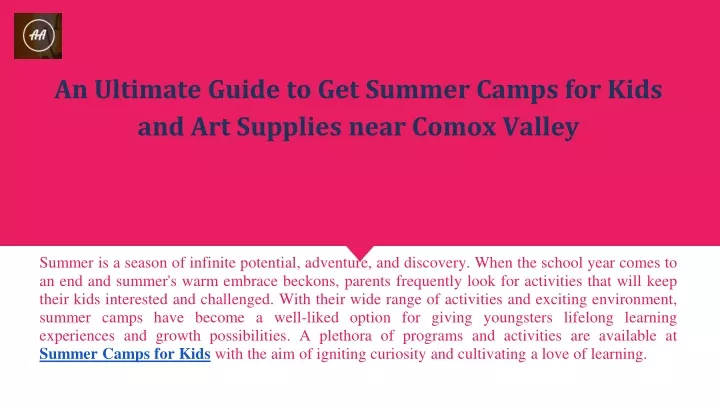 an ultimate guide to get summer camps for kids and art supplies near comox valley