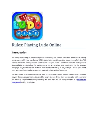 Rules Playing Ludo Online
