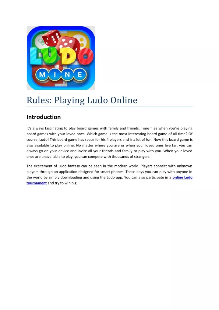 rules playing ludo online