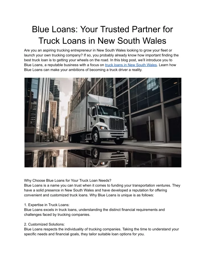 blue loans your trusted partner for truck loans