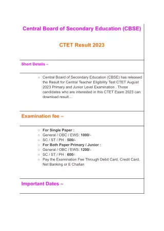 CTET Result 2023