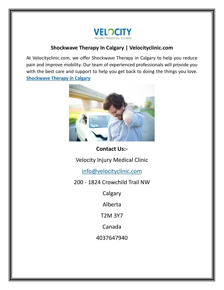 shockwave therapy in calgary velocityclinic com