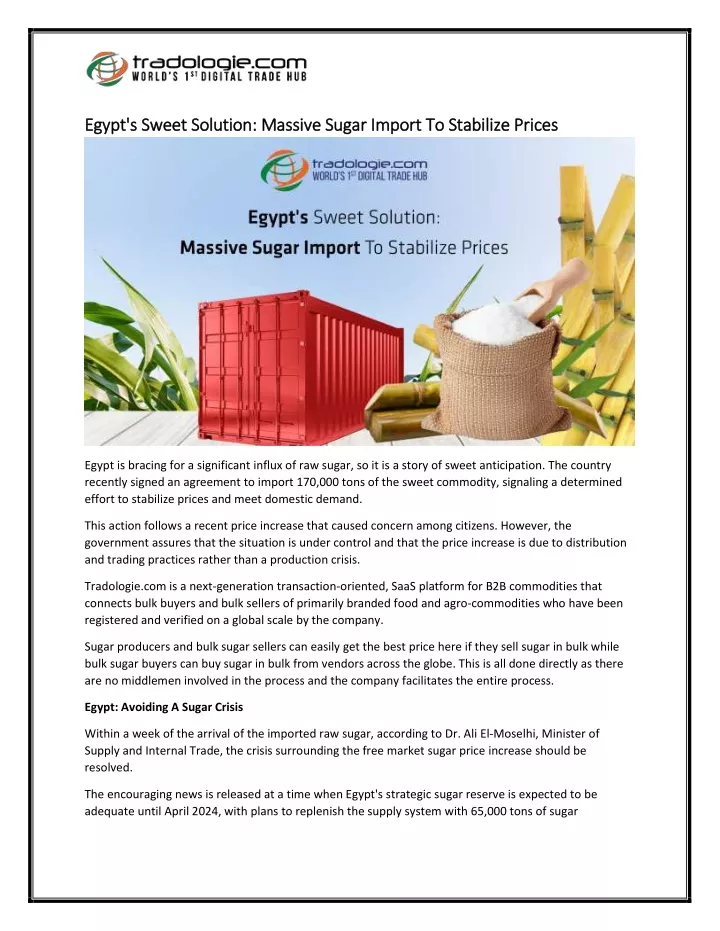 egypt s sweet solution massive sugar import
