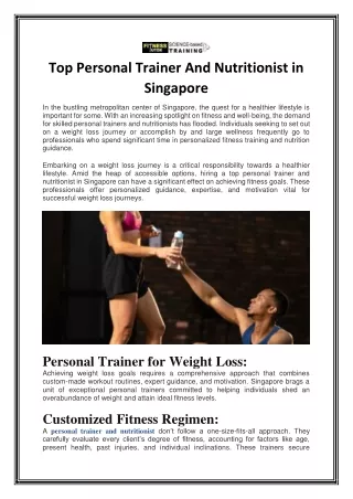 Top Personal Trainer And Nutritionist in Singapore