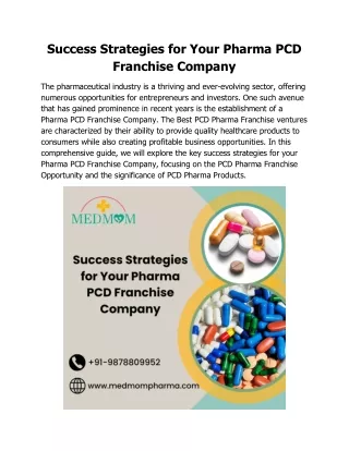 Success Strategies for Your Pharma PCD Franchise Company