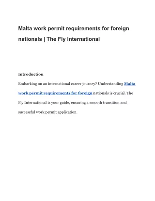 Malta work permit requirements for foreign nationals | The Fly International