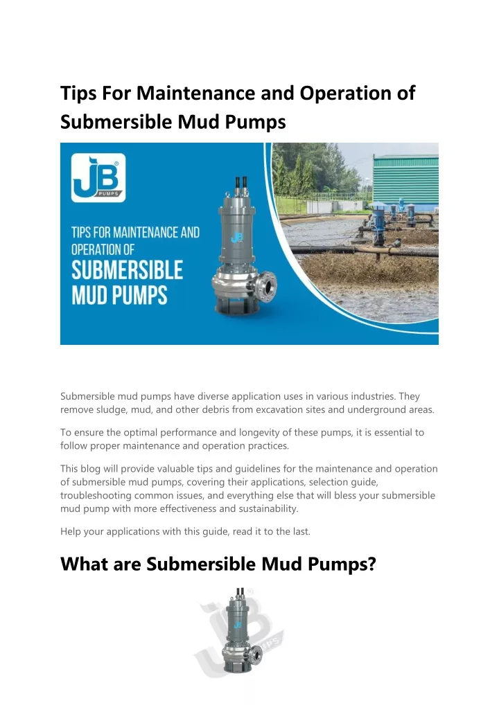 tips for maintenance and operation of submersible