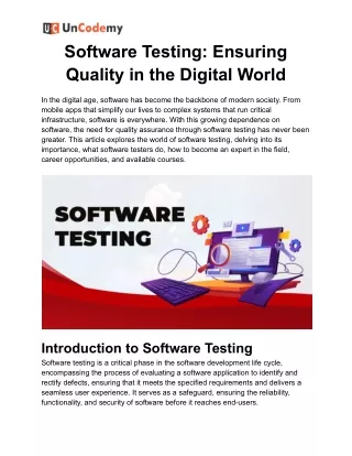 Software Testing - Ensuring Quality in the Digital World