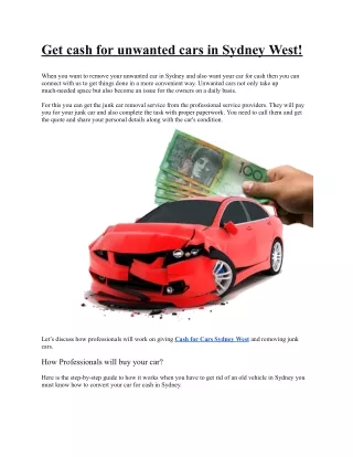 Get cash for unwanted cars in Sydney West.docx