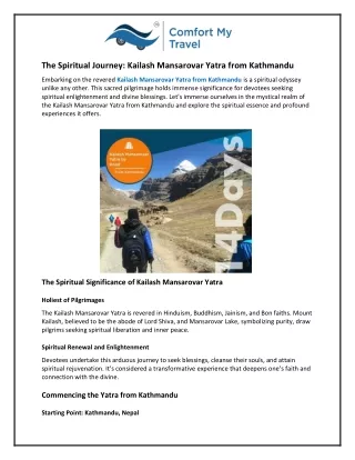 The Spiritual Journey: Kailash Mansarovar Yatra from Kathmandu
