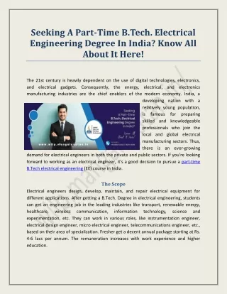 Part-Time B.Tech. Electrical Engineering Degree In India