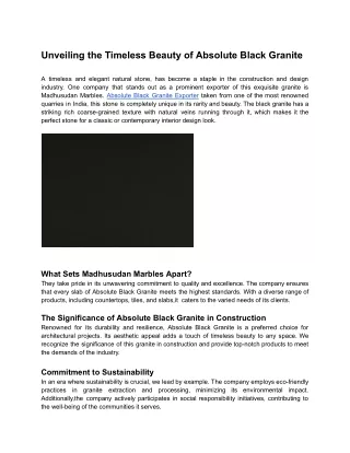 Unveiling the Timeless Beauty of Absolute Black Granite
