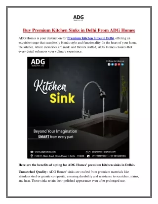 Buy Premium Kitchen Sinks in Delhi From ADG Homes