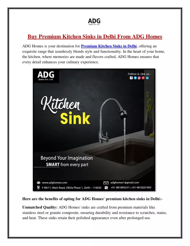 buy premium kitchen sinks in delhi from adg homes