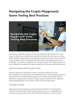 Navigating the Crypto Playground: Game Testing Best Practices
