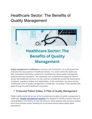 Healthcare Sector_ The Benefits of Quality Management