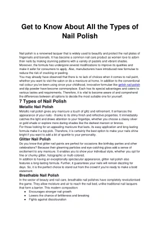 Get to Know About All the Types of Nail Polish