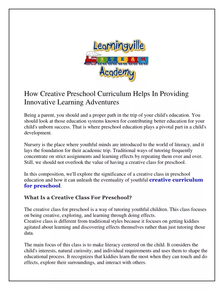 how creative preschool curriculum helps