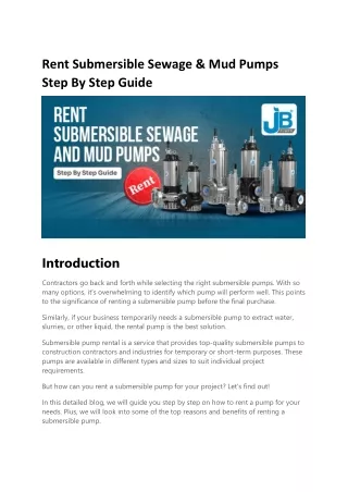 Rent Submersible Sewage & Mud Pumps Step By Step Guide