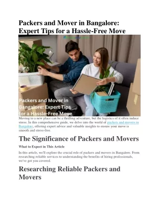 Packers and Mover in Bangalore Expert Tips for a Hassle-Free Move