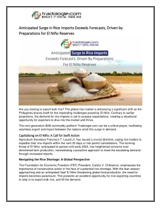 anticipated surge in rice imports exceeds