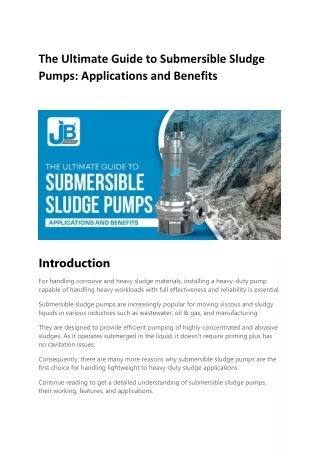 The Ultimate Guide to Submersible Sludge Pumps  Applications and Benefits