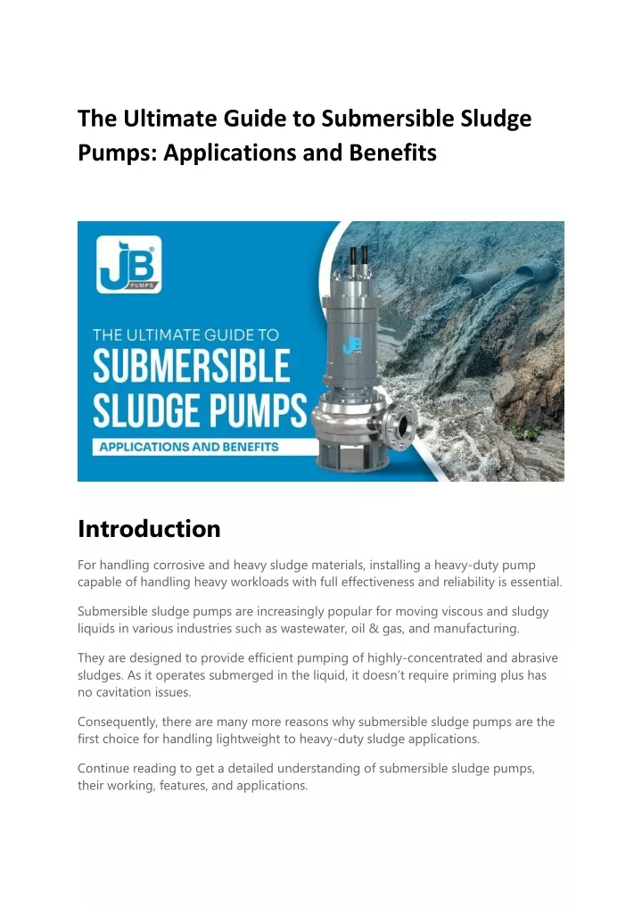 PPT - The Ultimate Guide to Submersible Sludge Pumps Applications