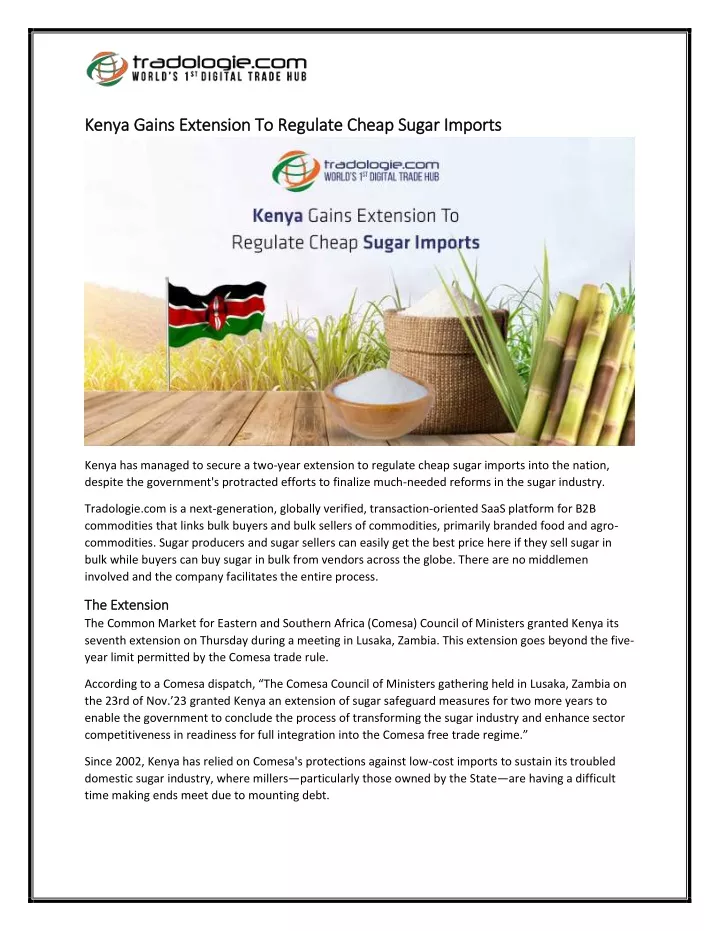 kenya gains extension to regulate cheap sugar