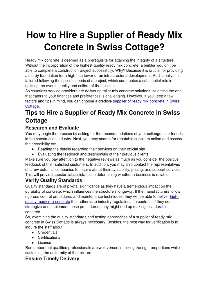 how to hire a supplier of ready mix concrete