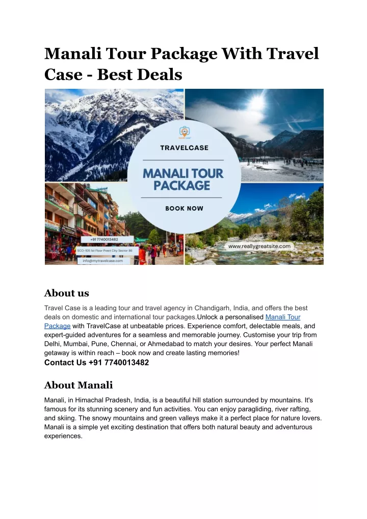 manali tour package with travel case best deals