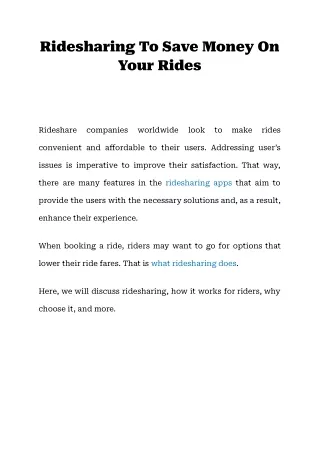 ridesharing to save money on your rides