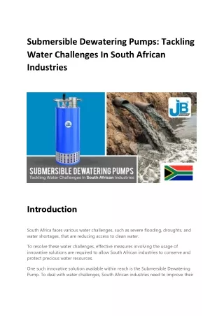 Submersible Dewatering Pumps Tackling Water Challenges In South African Industries