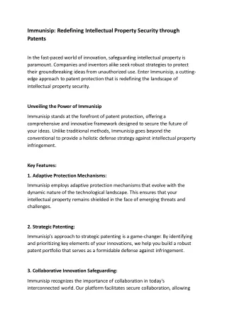 immunisip redefining intellectual property