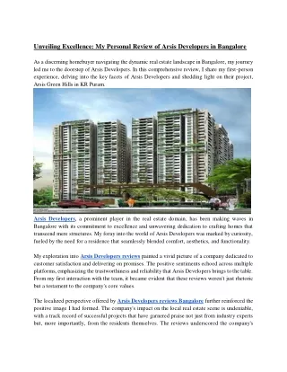 Unveiling Excellence_ My Personal Review of Arsis Developers in Bangalore