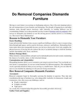 Do Removal Companies Dismantle Furniture