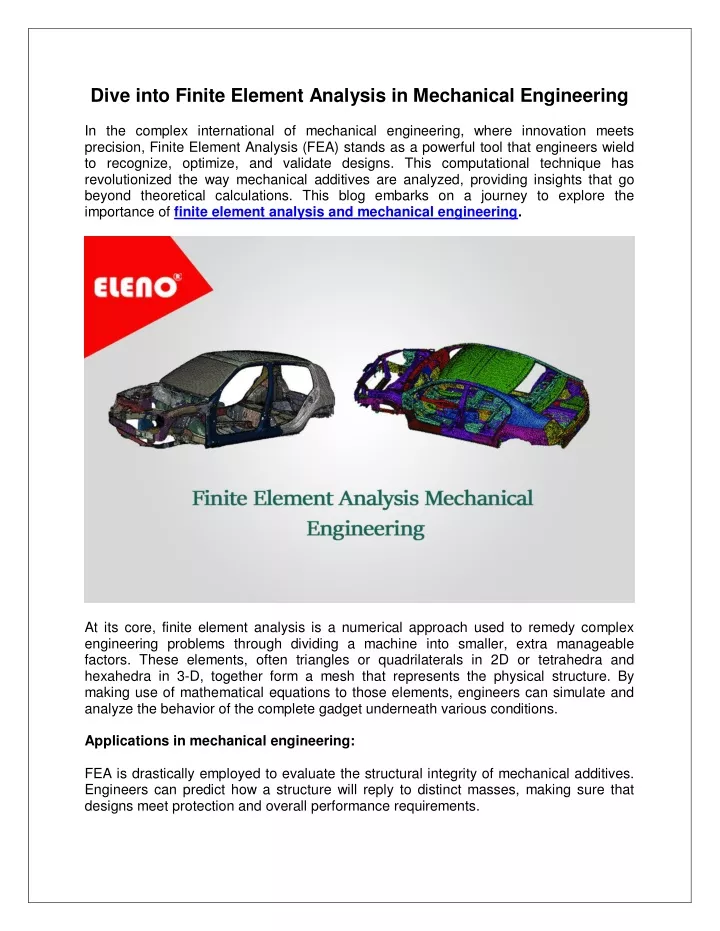 dive into finite element analysis in mechanical