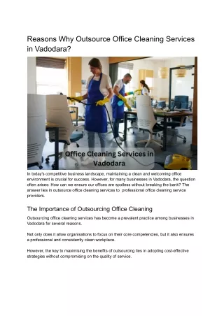 Reasons Why Outsource Office Cleaning Services in Vadodara