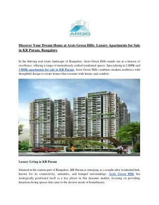 Discover Your Dream Home at Arsis Green Hills_ Luxury Apartments for Sale in KR Puram, Bangalore