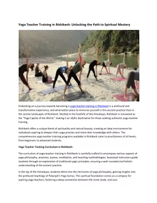 Yoga Teacher Training in Rishikesh Unlocking the Path to Spiritual Mastery